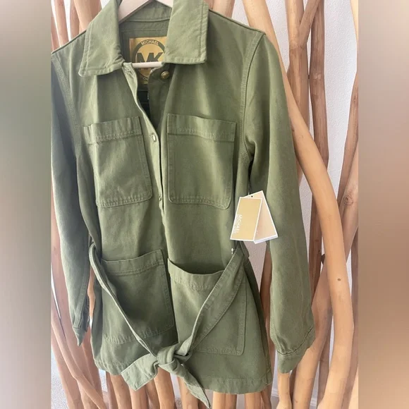 New MICHAEL KORS SMOKY OLIVE COTTON JACKET Size:M - Picture 3 of 10